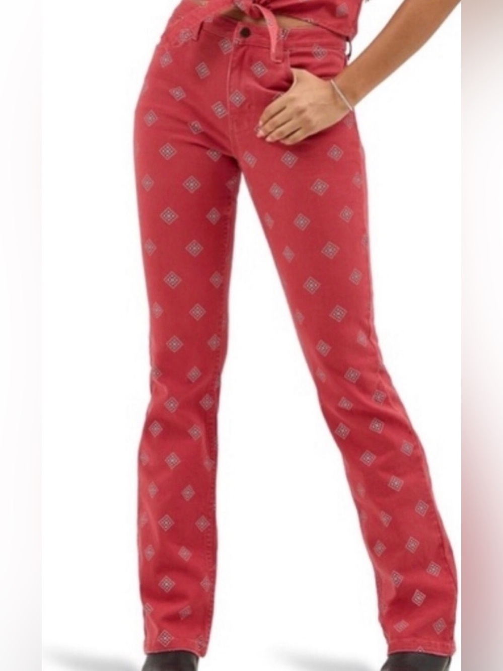 Wrangler Red Bandana-Pattern High-Rise Boot Jeans Size 12/31X32